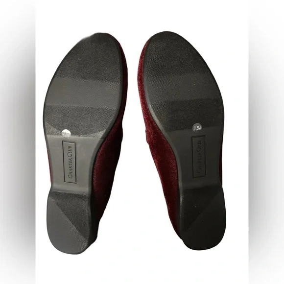 Charter Club Burgundy Velvet Loafers Gold Accent Size 7.5 - Picture 3 of 3